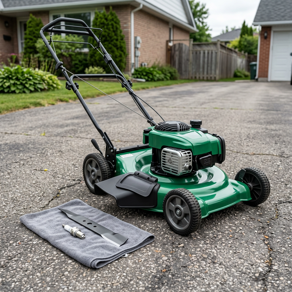 Small engine overhaul (after) — a seized mower brought back to a clean, running machine after a full service completed by Carl McKee at Carl's and more repair /restore in Hayfield, MN