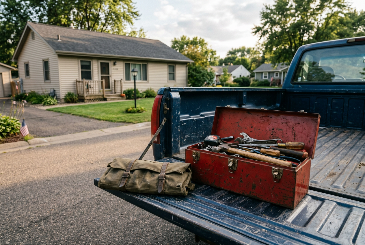 Tools and a repair in progress at a residential home served by Carl's and more repair /restore in Hayfield, MN